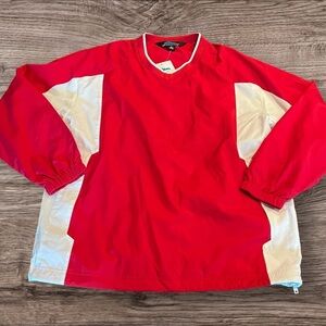 Tri-Mountain Men’s V-Neck Windbreaker Pullover Red & White XLarge NWT